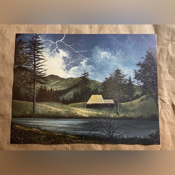 NWT Vintage Cabin and Lightning Fine Art Print